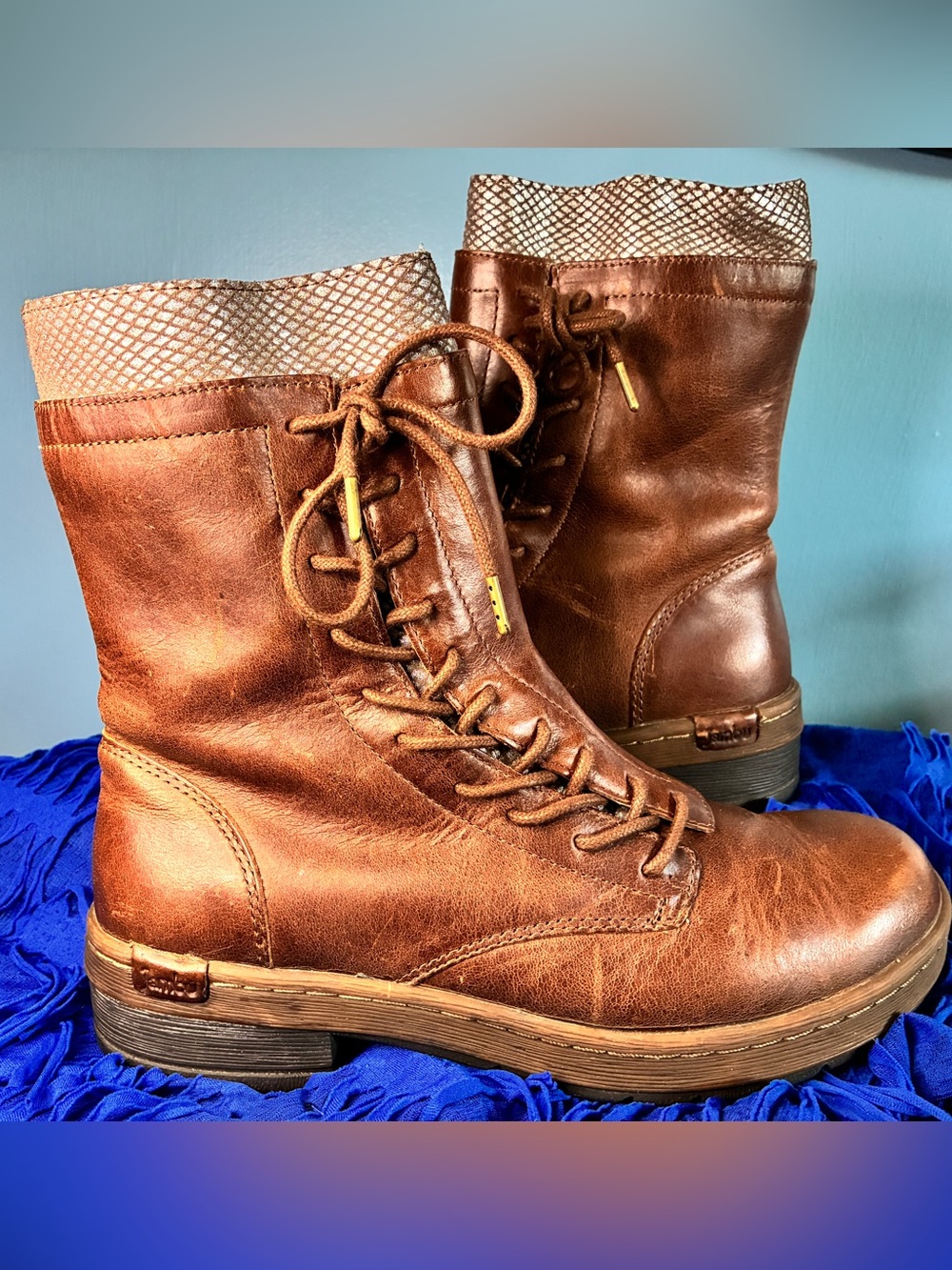 Jambu Brown Leather Lace-Up Ankle Boots with Metallic Trim